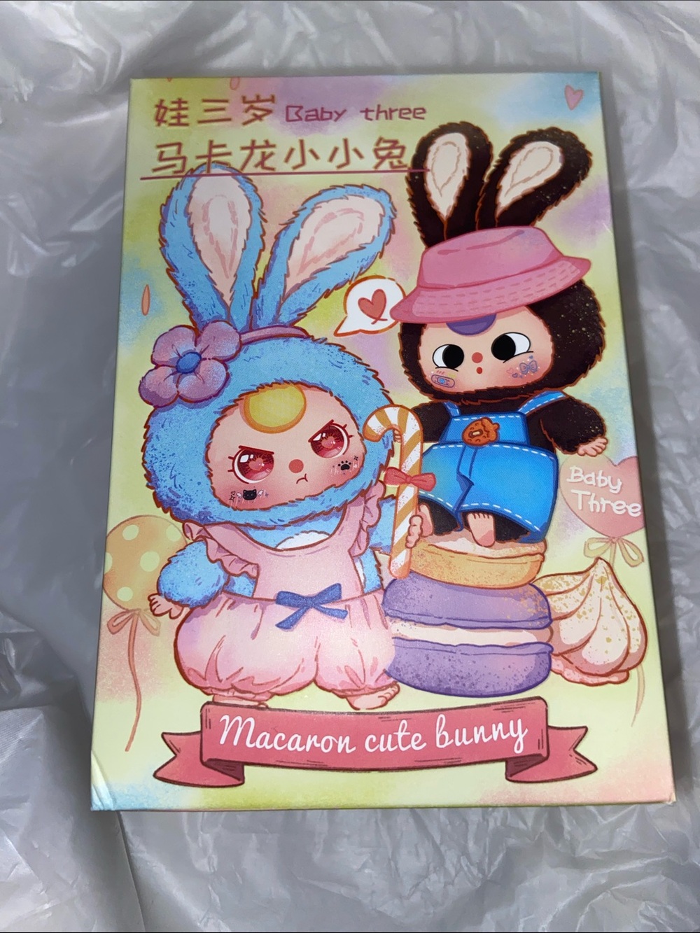 Baby Three Macaron Cute Bunny Plush Toy - Pink & Blue